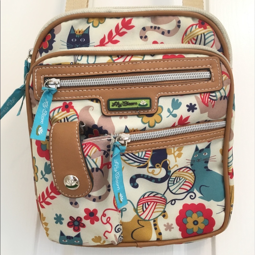 Lily Bloom cat pattern side purse colorful